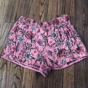 Pink Floral Fabric Shorts